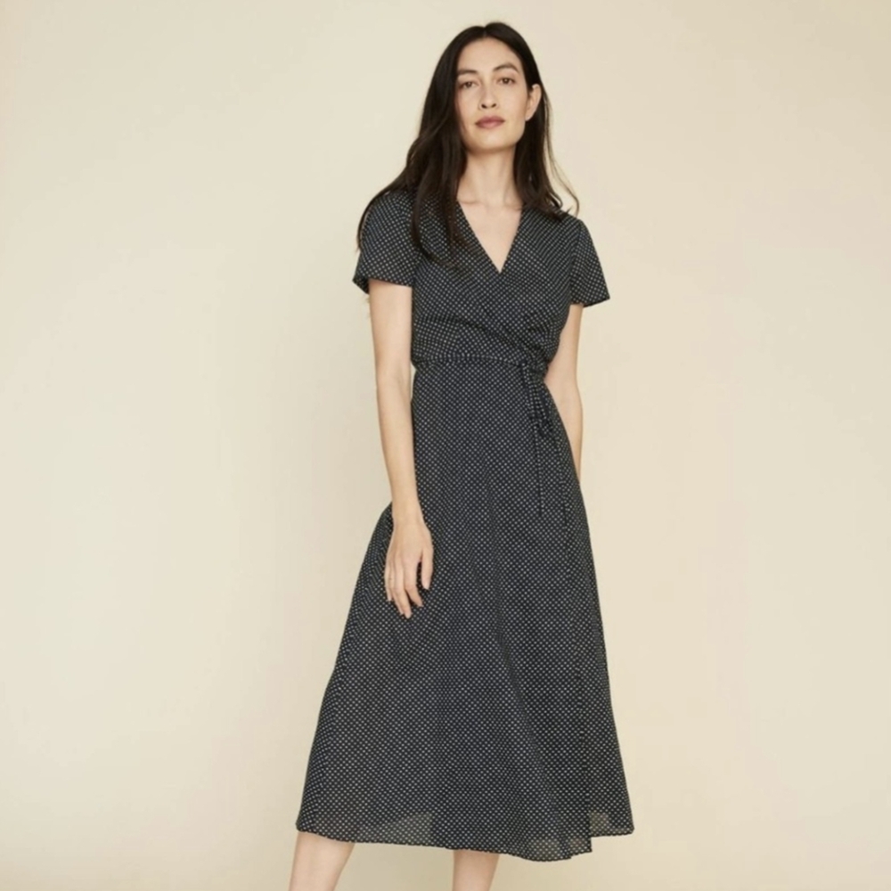 Jenni Kayne Blue Cotton Polka Dot Wrap Dress